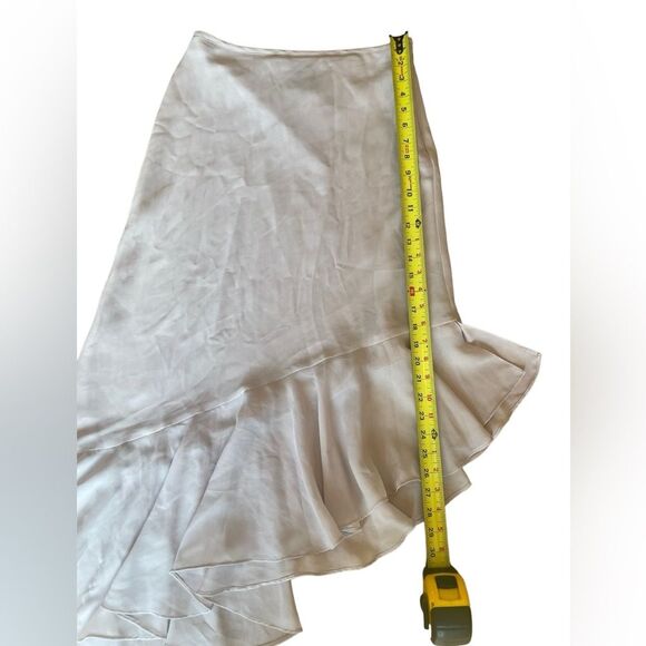 Veronique Young for W Cream Flowy Asymmetrical Maxi Skirt Flounced Hem Size 6 - Picture 10 of 11